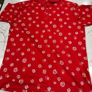 Red Patterned Polo Shirt with Geometric Design